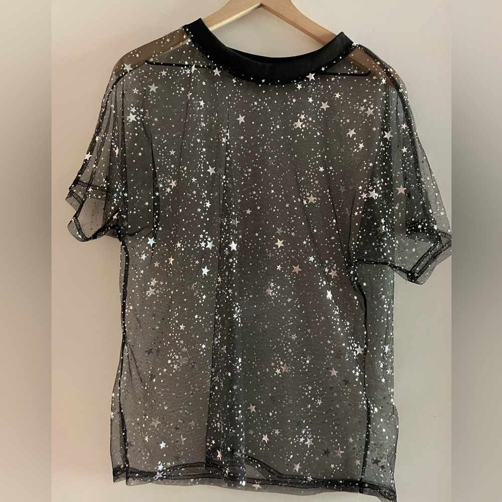 IHeartRaves mesh celestial oversized shirt - black
